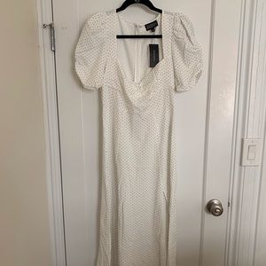 Danielle Bernstein White Polka Dot Midi Dress